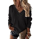 ZYUD Pullover Damen Strickpullover Streifen Sweater Lockerer Pullover für Herbst Winter und Feder Casual Sweatshirts Langarm Winter Sweater Sexy V-Ausschnitt Sweatshirt Lose Top Warm Strickw