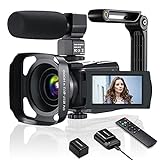 Videokamera Camcorder 4K, 48MP WiFi Vlogging Kamera für YouTube 16X Digitalzoom IR Nachtsicht, 3,0 Zoll IPS Touchscreen mit Mikrofon, Akkuladegerät und 2 Batterien,Handstab