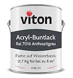 Buntlack von Viton - 0,7 Kg Anthrazit - Seidenmatt - Für Außen und Innen - 2in1 Grundierung & Lack - HAE 30 - Nachhaltige Farbe auf Wasserbasis für Holz, Metall & Stein - RA 7016 Anthrazitg
