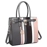 Miss Lulu Schultertasche Aktentasche Damen PU Leder Shopper Handtasche Umhängetasche Tote Bag 34 X 33 X 11 (LT6620 Grau)
