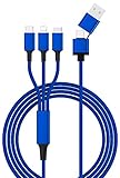 5 in 1 Multi USB-Ladekabel mit USB, USB-C und Micro-USB, USB-C und 120 cm lang, Nylon und Aluminium, ultra robust (1 Stück, blau)
