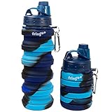Fringoo - Stilvolle, faltbare Wasserflasche für Kinder mit Karabinerhaken | auslaufsicher & BPA-frei | leichte Sport-Trinkflasche geeignet für Jungen und Mädchen – 550 ml – B