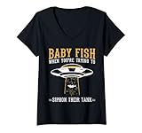 Damen Lustiges Aquarium Fisch-Design Babyfisch Siphon Tank T-Shirt mit V