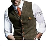 Herren Anzugweste Business Formal Kleid Weste Slim Fit Plaid Weste mit Tasche für Smoking oder Anzug Hochzeit, khaki, XS