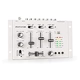 auna TMX-2211 MKII DJ-Mixer Mischpult, 3/2-Kanal, 2 x 6,3-mm-Mic-In, 2 x RCA-LineIn mit Phono-Switch, RCA-AuxIn, Crossfader, Talkover Funktion, Kopfhörer-Ausgang mit Cue Funktion, Rack-Einbau, weiß