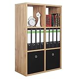 RICOO Standregal (WM079-EG) 107 x 73 x 33 cm Holzregal Eiche Braun Bücherregal Organizer Bücherschrank Raumteiler Pflanzenregal W