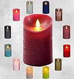 LED Echtwachskerze Kerze Farbauswahl Timer flackernde Wachskerze Kerzen Wachs Batterie NORDJE (15cm, Weinrot)