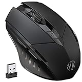 Inphic kabellose Maus wiederaufladbare, ergonomische 2,4G optische funkmaus mit USB-Nano-Empfänger für Laptop, PC, Computer, MacBook, 6 Tasten, Schw