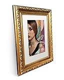 aFFa frames, Goldi, Bilderrahmen aus Holz, leicht, ornamental, Vintage, rechteckig, mit Acrylglasfront, Golden, A4, 21x29.7