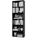 180 cm Bücherregal mit 6 Fächern Büroregal Standregal Raumteiler CD DVD Regal Organizer Küchenregal für Wohnzimmer Büro schw