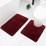 Homaxy Badezimmerteppich Set 2 teilig WC Vorleger mit Ausschnitt Set Badematte rutschfest Waschbar Hochflor Badteppich Mikrofaser Badvorleger Set – 50 x 60 cm + 50 x 80 cm, W
