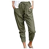 Damenhose mit Taschen, elastischer Taillenbund, Kordelzug, einfarbig, Freizeithose, armee-grün, XL