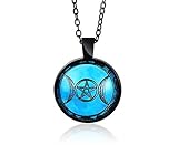 XUANPAI Triple Moon Göttin Baum des Lebens Anhänger Pentagramm Halskette Hexe Wiccans Talisman Anhänger Wiccan Pagan Schmuck Amulett für Männer F