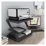 Druckerständer/Druckerhalter Z-förmiger Desktopdrucker Ständer Metall Festrahmen Büro Multifunktionsfaxgerät Scanner Regal 2-Layer Desktop-Datei Lagerregal Schreibtisch Organizer (Color : Black)