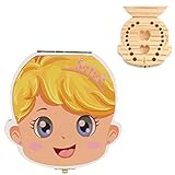 Cute Zahndosen FORH Nette Kinder Junge Mädchen Milchzähne Dose Holz Milchzahndose Wort Zahnbox Erinnerungsboxen Schön Geschenk Aufbewahrungsbox (Khaki A)