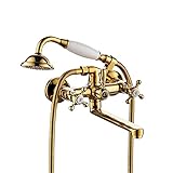 Huachaoxiang Badewannenarmatur Wannenarmatur Retro Mischbatterie Bad Armatur Wasserhahn Nostalgie Zweigriffmischer Gold Für Badewanne,G