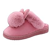 Fauean Damen Hausschuhe Winter Memory Foam Pantoffeln mit Funny Hasen Ohren Damen Plüsch Wärme Home rutschfeste Slippers wollähnliche für Drinnen Bequem Weite Leicht Slipp