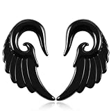 LSTGJ 2ST Angel Wings Acrylohr-Taper Schmuck Schwarz Grau Spirale Ohr Taper-Plug-Keilrahmen Piercing Ohr-Expander Geschenk (Main Stone Color : 5mm, Metal Color : Black)