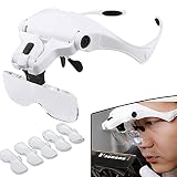 LARS360 Verstellbare Hände Frei Kopfband Lupen Headset Lupe mit 2 LED Licht Leichte Stirnband Lupe, 5 Wechselobjektive 1.0X bis 3.5X für Lesen, Reparatur, Uhrenmachen, Nähen und Handwerk