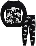Popshion Jungen Zweiteiliger Schlafanzug Im Dunkeln leuchten Dinosaurier Langarm Pyjamas Kinder Schlafanzug Winter Nachtwäsche Weihnachten Pyjama Baby Junge Pyjama 134 (Dark Dinosaur-6243 8T)