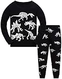 Popshion Jungen Zweiteiliger Schlafanzug Im Dunkeln leuchten Dinosaurier Langarm Pyjamas Kinder Schlafanzug Winter Nachtwäsche Weihnachten Pyjama Baby Junge Pyjama 122 (Dark Dinosaur-6243 6T)