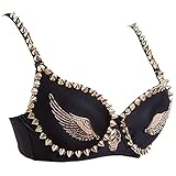 TiaoBug Damen Bügel BH glänzend Pailletten Party Top Bustier mit Glitzer Bra Bauchtanz Kostüm sexy Oberteil Clubwear Gogo Tanz Rave Outfits in 6 Farben Schwarz Nieten S