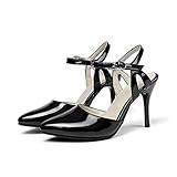 QAZX Damen Sling Back Heels Frauen Knöchelband Zeige Zehe Niet Hochzeit Schuhe Gericht Schuhe 9 cm / 3.54in. (Color : Black, Size : 34)