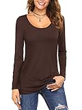 Florboom Longshirt Damen Langarm Bluse Braunes Oberteil Basic T Shirt O Neck Tshirt Summer Tops Braun XXL