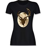 Dschungel Deko Wildnis - Hirsch - Aquarellsilhouette - M - Schwarz - Damen Shirt Hirsch - L191 - Tailliertes Tshirt für Damen und Frauen T-S