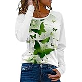 Glitzer Bluse Damen Tshirt Damen Pulli Langarm Oberteile Rundhals Einfarbig Pullover Herbst Lässige Langarmshirt Lockere Solide Bluse Shirt Basic Tunika Saumschlitz mit Tasten Blousen L