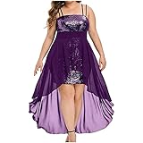 uzwwjim Damen Große Größen Off Shoulder Pailletten Schulterfrei Elegant Cocktailkleid Hoch Tailliert Festkleid für Mollige Ballkleid Plus Size（Lila，3XL）