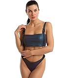 LZLRUN Reflektierender Regenbogen-Bikini-Set für Damen, Sommer, glänzend, Bademode, Strandmode, grau, S