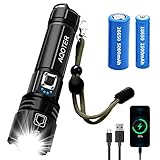 Taschenlampe LED 10000 lumen, Extrem Hell LED Taschenlampe Aufladbar 5000mAh mit CREE XHP70.2, IP67 Wasserdicht, 5 Lichtmodi, Zoombare Taktische Taschenlampe für Camping Wandern Notfälle(26650Akku)