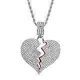 BESPORTBLE Glänzende Luxus Strass Halskette mit gebrochenem Herzen Anhänger und robuste Kette für Paar (Silber)