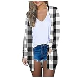 Damen Hemd Langarmshirt Mit Einstellbare ÄRmeln Colour Block Button Down Flanell Cardigan Langarm Taschen Bluse Tops Mantel Overshirt Mit Plaid Boyfriend Hemdb