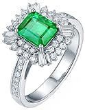 AmDxD Solitärring 18K Weißgold, Blume 4 Klaue Ehe Ringen mit Grün Smaragd 1.5ct, als Geschenke für Frauen Mutter Freundin, Weiß Gold, Gr.57 (18.1)