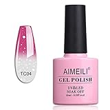 AIMEILI UV LED Nagellack Thermo Gellack ablösbarer Temperatur Farbwechsel Gel Nagellack Gel Polish - Hot Pink to Glitzer White (TC04) 10