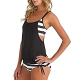 Tankini Damen Badeanzug Bauchweg Streifen Push Up Badeanzug Swimsuit mit Shorts Elegant Monokini Zweiteiler Bikini Sets, Tankini Damen Bauchweg Bademode Set Zweiteilig Push up mit (Schwarz, S)