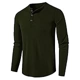 LRWEY Herren Hemd Langarm Shirt Baumwolle Leichtes Hemd Hemd Solide Hemd Henley Shirt Langarm T-Shirt, armee-grün, 3XL