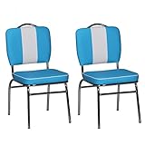 FineBuy 2er Set Esszimmerstühle American Diner 50er Jahre Retro 2 Stühle | Sitzfläche gepolstert mit Rücken-Lehne | Essstuhl Doppelpack Sitzhöhe 76 cm | Farbe Blau Weiß