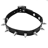 Jovivi Schmuck,Gotik Punk Lederhalsband Choker Spike Niete Kragen Halsketten Echt Leder Halsreif Schw