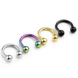 PiercingJak 4 Paare 1.2mm Edelstahl Ohrring Lippen Nase Brust Helix Tragus Ohr Piercing Septum Ring Hufeisen Circular Barbell Ohrpiering, Silber/Gold/Schwarz/B