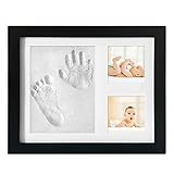 KNMY Handabdruck Baby Fußabdruck Andenken Kit, Hundepfote Tattoo pfotenabdruck Set, Fußabdruck Andenken Kit, Echtholz Bilderrahmen, Kleinkinder Baby Drucke Fotorahmen für Neugeborene Baby, Schw