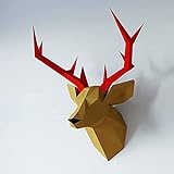 Hirsch, Hirschkopf, Yona DIY Papercraft Kit, Rehkopf, papier modell, 3D Origami Kit von Hand zusammenzubauen, Heimdekoration, Geschenk, Origami 3D, Papier Handwerk, Puzzle 3D，D