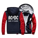 DHYM Herren Zip Up Sherpa Hoodie, ACDC Print Hooded Sweatshirt Full Zip Fleece Warmer Pullover Winter Cardigan Jack