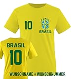 Comedy Shirts - BRASILIEN WM 2014 - Wunsch Kinder T-Shirt - Gelb/Grün-Blau Gr. 122-128