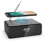REACHER Digitaler DAB & FM Radiowecker mit kabelloser Aufladung - Anpassbare Doppelalarme, USB-Anschluss, Dimmer, 3 Wecktöne, Einstellbare Lautstärke, Snooze, 12/24H, Sleep-Timer für S