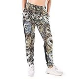 LAOLUCKY Damen Sweatpants Jogger Jersey Pants Mode Casual Sport Hose, Vintage Eule Weisheit Symbol Kreatur weiß, S