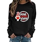 Chaconka Sweatshirt, Rundhalsausschnitt, Langarm, für Damen, Blumenmuster, GNOME Druck, hohe Tunika, Basic und elegant, große Größe, lässiger Stil, lockerer Damenpullover ohne Kapuze, Schwarz , 36
