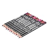 A/O Lipliner, Lippenstift 12 Farbe Lip-Liner Set mit Deckel, Mode Schwarze Stange wasserdicht langlebig Make-up Lip-Liner Bleistift für Frauen Dame M